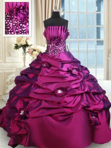 Spectacular Purple Sleeveless Brush Train Beading and Sequins Quinceanera Dresses