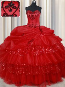Sequins Pick Ups Ruffled Floor Length Ball Gowns Sleeveless Red Vestidos de Quinceanera Lace Up