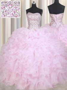 Floor Length Ball Gowns Sleeveless Baby Pink Vestidos de Quinceanera Lace Up