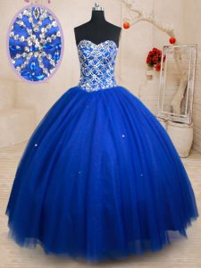 Discount Ball Gowns Quinceanera Dress Royal Blue Sweetheart Tulle Sleeveless Floor Length Lace Up