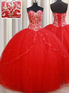 Perfect Sweetheart Sleeveless Lace Up 15th Birthday Dress Red Tulle