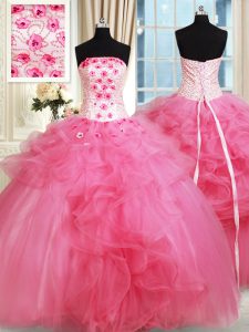 Sleeveless Lace Up Floor Length Beading and Appliques and Ruffles Quinceanera Dresses