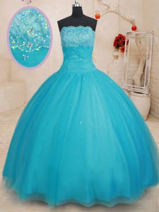 Scalloped Sleeveless Beading Lace Up Ball Gown Prom Dress
