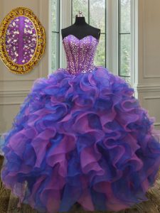 Multi-color Sweetheart Lace Up Beading and Ruffles Quinceanera Dress Sleeveless