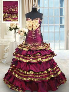 Ruffled Layers With Train Burgundy Quinceanera Dress Sweetheart Sleeveless Brush Train Lace Up