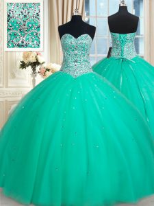 Glorious Turquoise Sweetheart Lace Up Beading Vestidos de Quinceanera Sleeveless