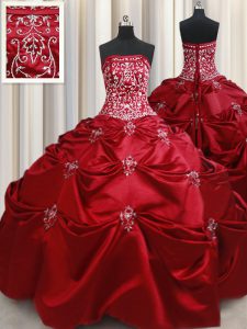 Deluxe Wine Red Lace Up Quince Ball Gowns Beading and Pick Ups Sleeveless Floor Length