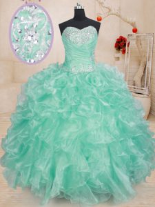 Apple Green Sweet 16 Dress Military Ball and Sweet 16 and Quinceanera with Beading and Ruffles Sweetheart Sleeveless Lace Up
