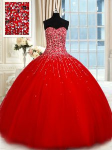 Floor Length Red 15 Quinceanera Dress Sweetheart Sleeveless Lace Up