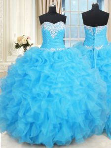 Fantastic Organza Sweetheart Sleeveless Lace Up Beading and Ruffles and Ruffled Layers Sweet 16 Quinceanera Dress in Baby Blue