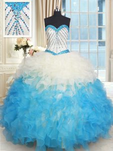 Delicate Multi-color Ball Gowns Beading and Ruffles Quinceanera Gown Lace Up Organza Sleeveless Floor Length