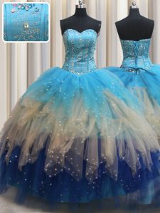 Amazing Multi-color Lace Up Quinceanera Dress Beading and Ruffles Sleeveless Floor Length