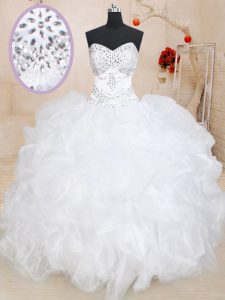 Sweetheart Sleeveless Lace Up Quinceanera Gowns White Organza