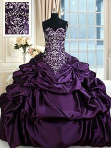 Purple Sweet 16 Dresses Military Ball and Sweet 16 and Quinceanera with Beading and Embroidery and Pick Ups Sweetheart Sleeveless Lace Up
