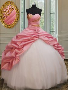 Super Sleeveless Lace Up Floor Length Beading and Pick Ups and Hand Made Flower Quinceanera Dresses