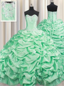 Artistic Apple Green Sweetheart Neckline Beading and Pick Ups Sweet 16 Dress Sleeveless Lace Up