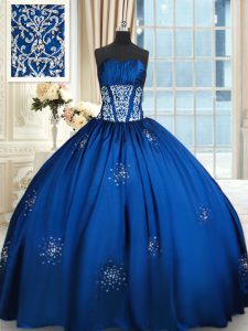 Royal Blue Sleeveless Taffeta Lace Up Quinceanera Gown for Military Ball and Sweet 16 and Quinceanera