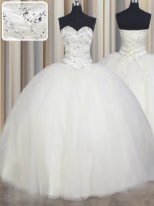 Superior Sweetheart Sleeveless Tulle 15 Quinceanera Dress Beading Lace Up