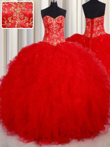 Clearance Floor Length Ball Gowns Sleeveless Red 15 Quinceanera Dress Lace Up