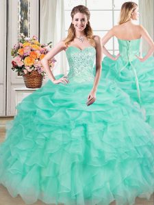 Fancy Pick Ups Apple Green Sleeveless Organza Lace Up Quinceanera Gown for Military Ball and Sweet 16 and Quinceanera