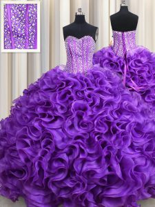Beading 15th Birthday Dress Eggplant Purple Lace Up Sleeveless Floor Length