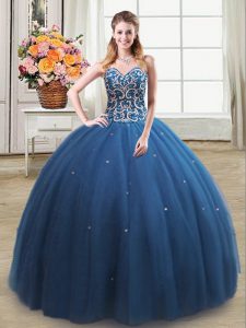 Suitable Teal Sweetheart Neckline Beading Sweet 16 Quinceanera Dress Sleeveless Lace Up