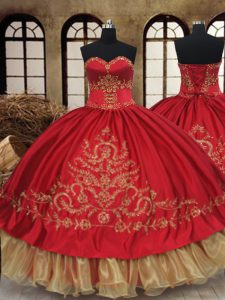 High Class Wine Red Sweetheart Neckline Beading and Embroidery 15th Birthday Dress Sleeveless Lace Up