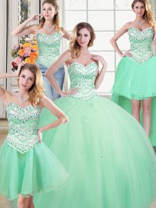 High End Four Piece Apple Green Sleeveless Tulle Lace Up Sweet 16 Dress for Military Ball and Sweet 16 and Quinceanera