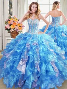 Charming Sleeveless Beading and Ruffles and Sequins Lace Up Sweet 16 Quinceanera Dress