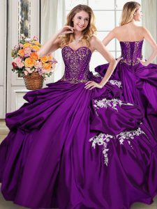 Purple Sweetheart Neckline Beading and Appliques and Pick Ups 15 Quinceanera Dress Sleeveless Lace Up