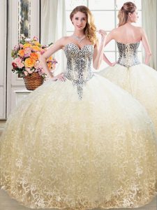 Top Selling Champagne Sleeveless Beading and Lace Floor Length 15th Birthday Dress