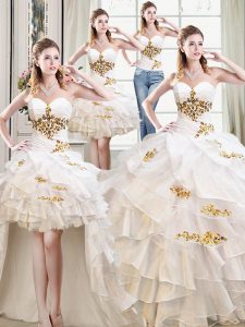 Four Piece Floor Length White Sweet 16 Quinceanera Dress Sweetheart Sleeveless Lace Up