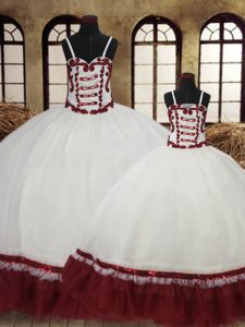 Elegant Ball Gowns Sweet 16 Quinceanera Dress White Straps Satin and Organza Sleeveless Floor Length Lace Up