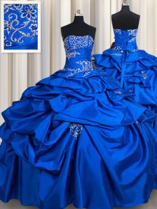 Royal Blue Lace Up Quince Ball Gowns Beading and Pick Ups Sleeveless Floor Length