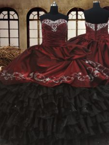 Red And Black Sweetheart Lace Up Beading and Embroidery and Ruffled Layers Quinceanera Dress Sleeveless