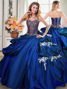 Pick Ups Ball Gowns 15 Quinceanera Dress Royal Blue Sweetheart Taffeta Sleeveless Floor Length Lace Up