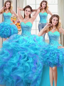Four Piece Multi-color Sweetheart Lace Up Beading and Ruffles 15th Birthday Dress Sleeveless