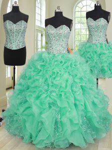 Charming Three Piece Floor Length Ball Gowns Sleeveless Turquoise Quinceanera Gowns Lace Up