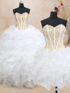 Three Piece Sweetheart Sleeveless Organza Quinceanera Dresses Beading and Ruffles Lace Up