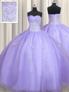 Admirable Beading Sweet 16 Dress Lavender Zipper Sleeveless Floor Length