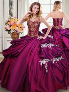 Admirable Sleeveless Floor Length Beading and Appliques and Pick Ups Lace Up Sweet 16 Quinceanera Dress with Burgundy