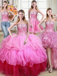 Four Piece Multi-color Ball Gowns Organza Sweetheart Sleeveless Ruffles and Sequins Floor Length Lace Up Quinceanera Dresses
