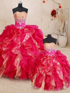 Multi-color Sweetheart Neckline Beading and Ruffles Vestidos de Quinceanera Sleeveless Lace Up