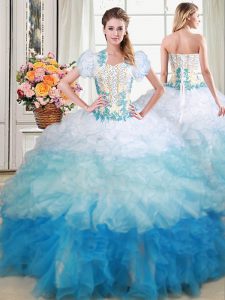 Beading and Appliques and Ruffles Vestidos de Quinceanera Multi-color Lace Up Sleeveless With Brush Train
