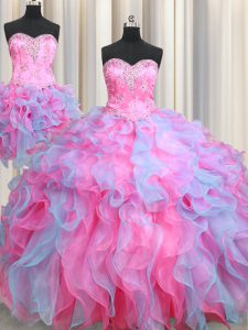Three Piece Multi-color Sweetheart Lace Up Beading and Ruffles Sweet 16 Dresses Sleeveless