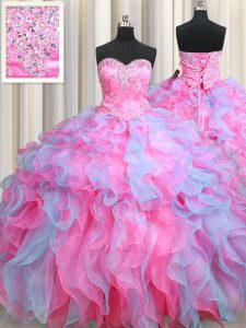 Elegant Multi-color Lace Up Sweetheart Beading and Ruffles 15 Quinceanera Dress Organza Sleeveless