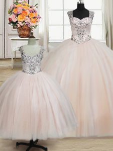 Spectacular Pink Quinceanera Dresses Military Ball and Sweet 16 and Quinceanera with Beading Straps Sleeveless Zipper