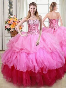 Multi-color Lace Up Vestidos de Quinceanera Ruffles and Sequins Sleeveless Floor Length