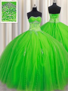 Tulle Lace Up Sweetheart Sleeveless Floor Length Quinceanera Dress Beading