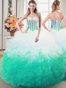 Floor Length Lace Up Quinceanera Dresses Multi-color for Military Ball and Sweet 16 and Quinceanera with Beading and Ruffles